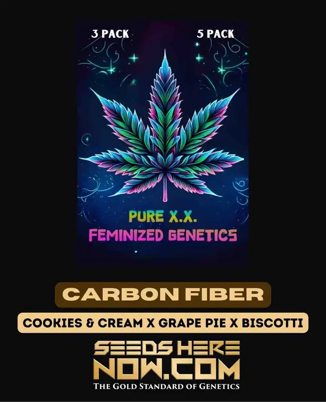 Carbon Fiber S1 Feminized Cannabis Seeds featuring genetics from Cookies N Cream, Grape Pie, and Biscotti