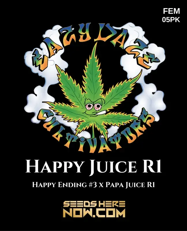 Packaging of Happy Juice R1 Feminized Cannabis Seeds by Eazy Daze Cultivators