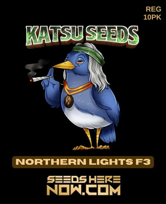 Northern Lights F3 regular cannabis seeds by Katsu Seeds featuring pine, earthy, and citrus flavors