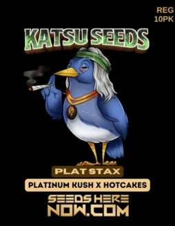 Plat Stax (Regular) (space) Cannabis seeds combining Platinum OG and Hotcakes, bred by Katsu Seeds