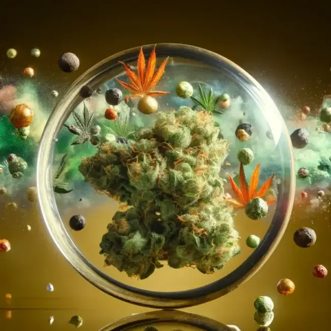 Plinko cannabis seeds, a hybrid strain by Thug Pug Genetics with earthy, pine, and citrus aromas