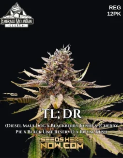 TL;DR Regular Seeds by Emerald Mountain Legacy featuring hybrid cannabis strain with lineage including Diesel Maui Dog, Blackberry Kush, and more
