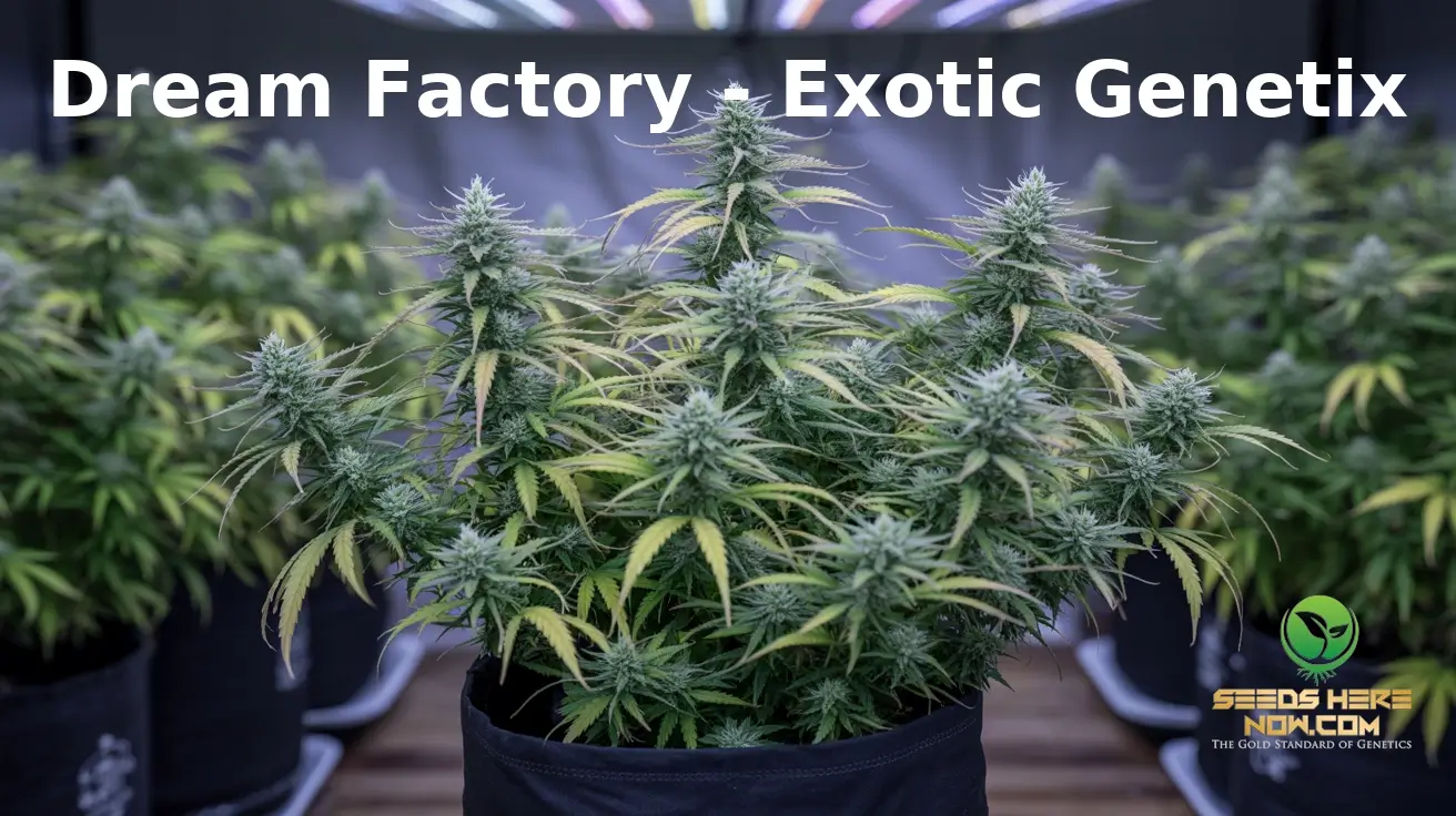 Dream Factory 2026 Complete Show And Grow Guide – Lush cannabis plants in cultivation. Dream Factory (space) Exotic genetix