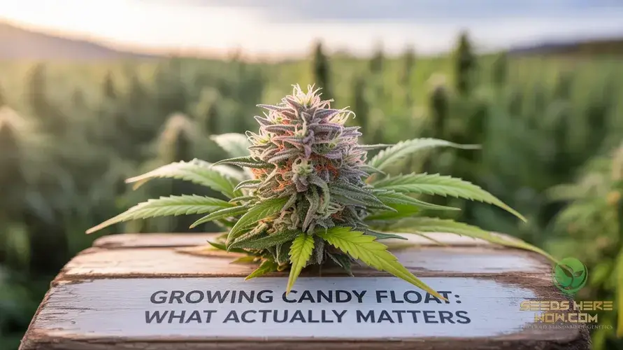 a cannabis nug candy float on a sign