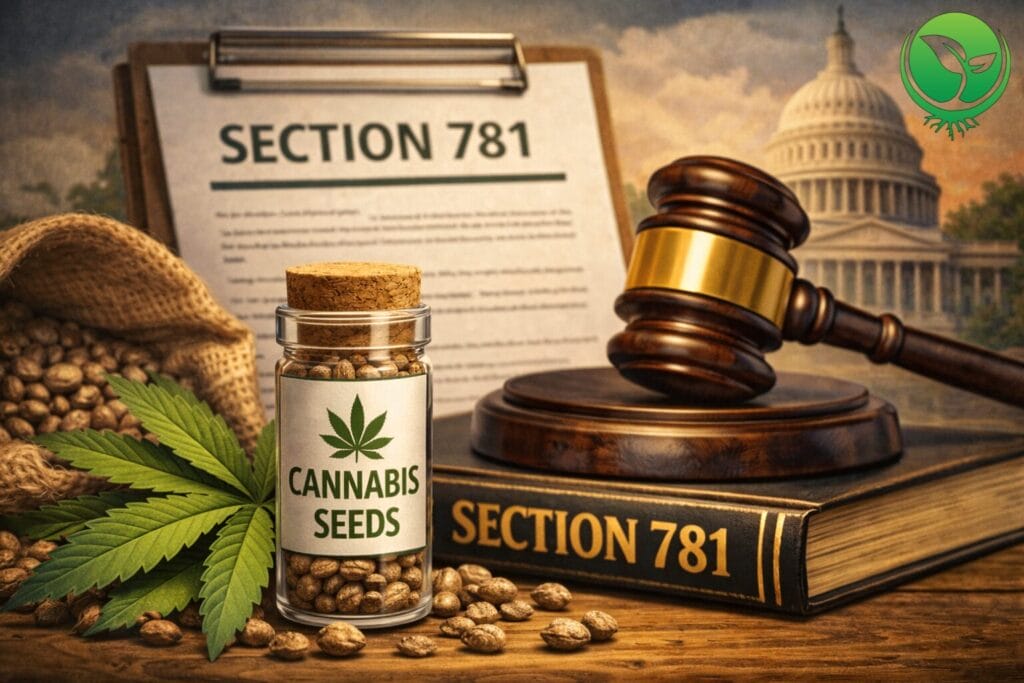 A picture of a bottle of cannabis seeds, section 781. 